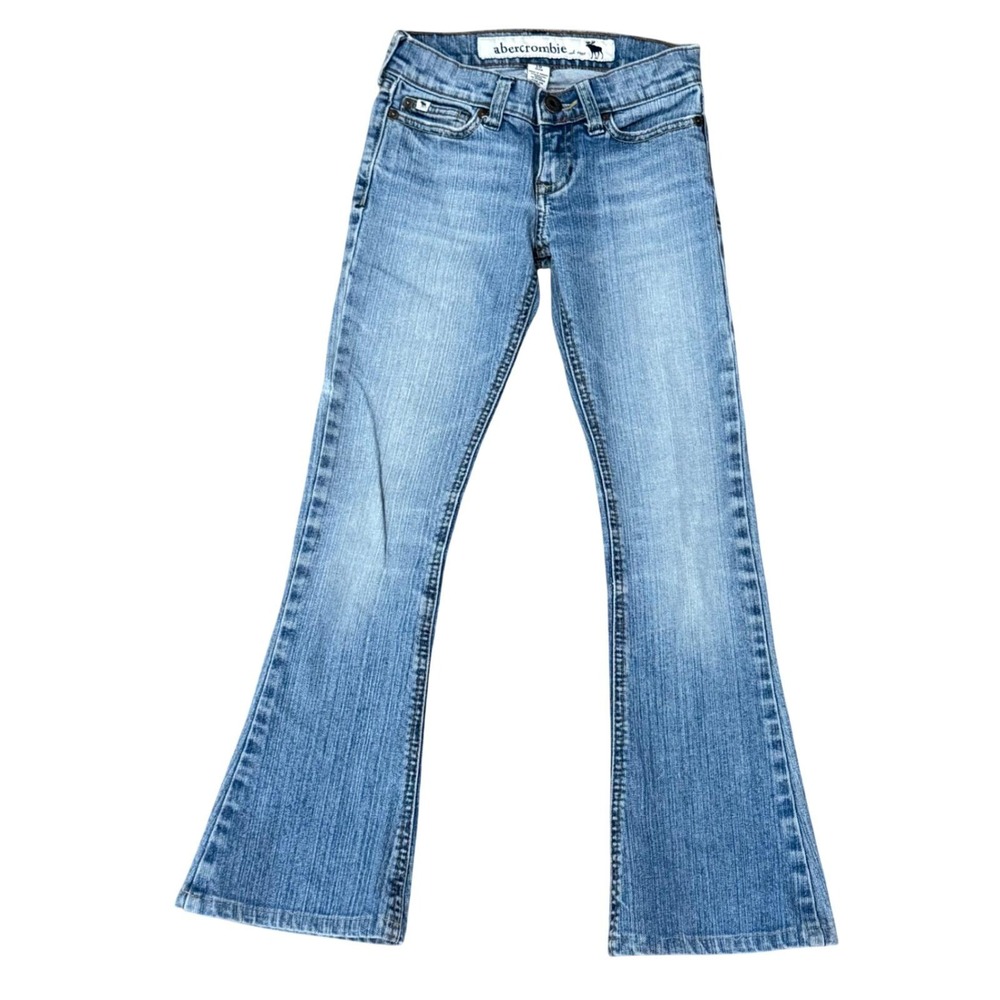 Y2K Abercrombie Kids Girls Blue Flare Jeans Light Wash Slim Fit Size 10 Slim